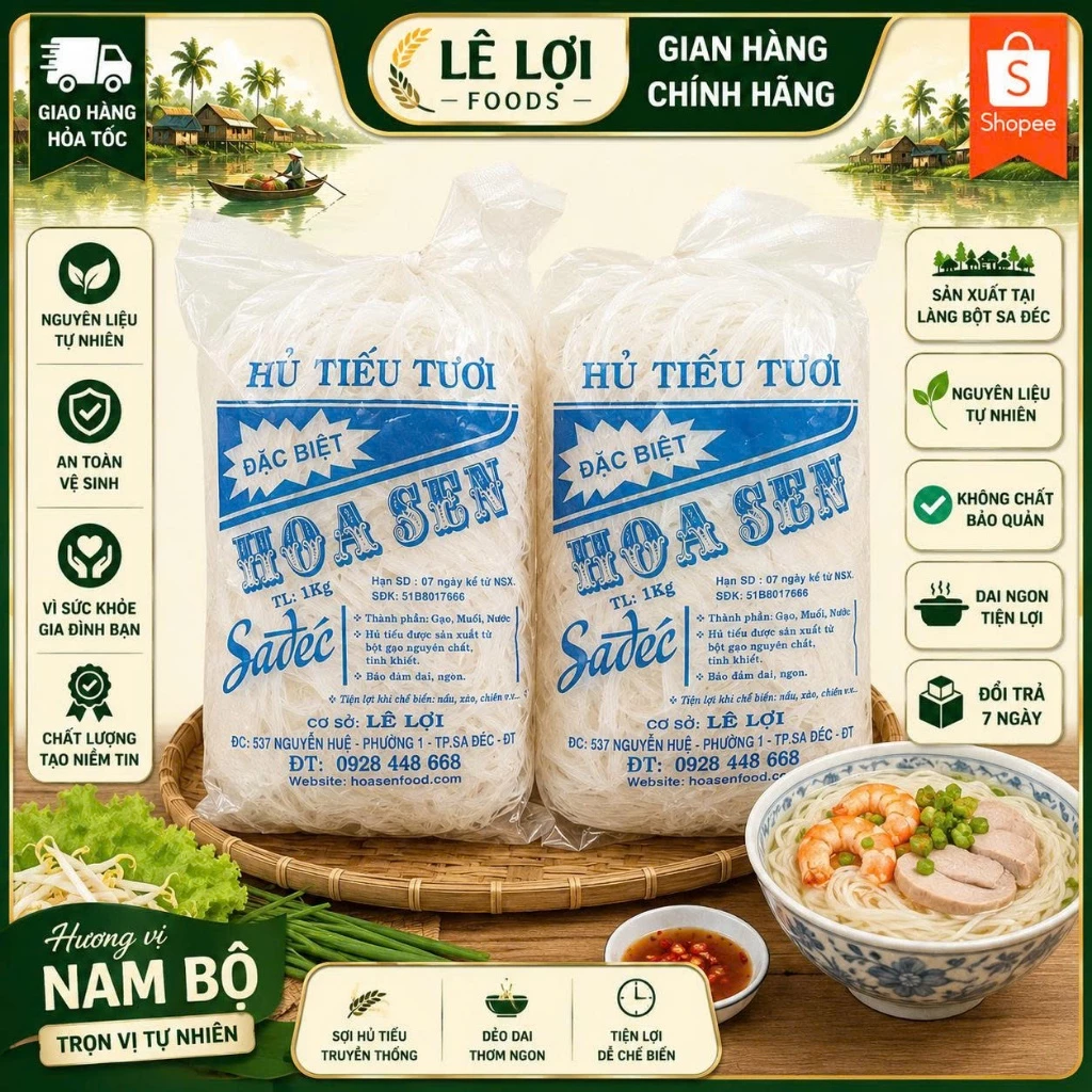 Hủ Tiếu Sa Đéc Tươi 1kg - dai ngon -  không chua - không bở
