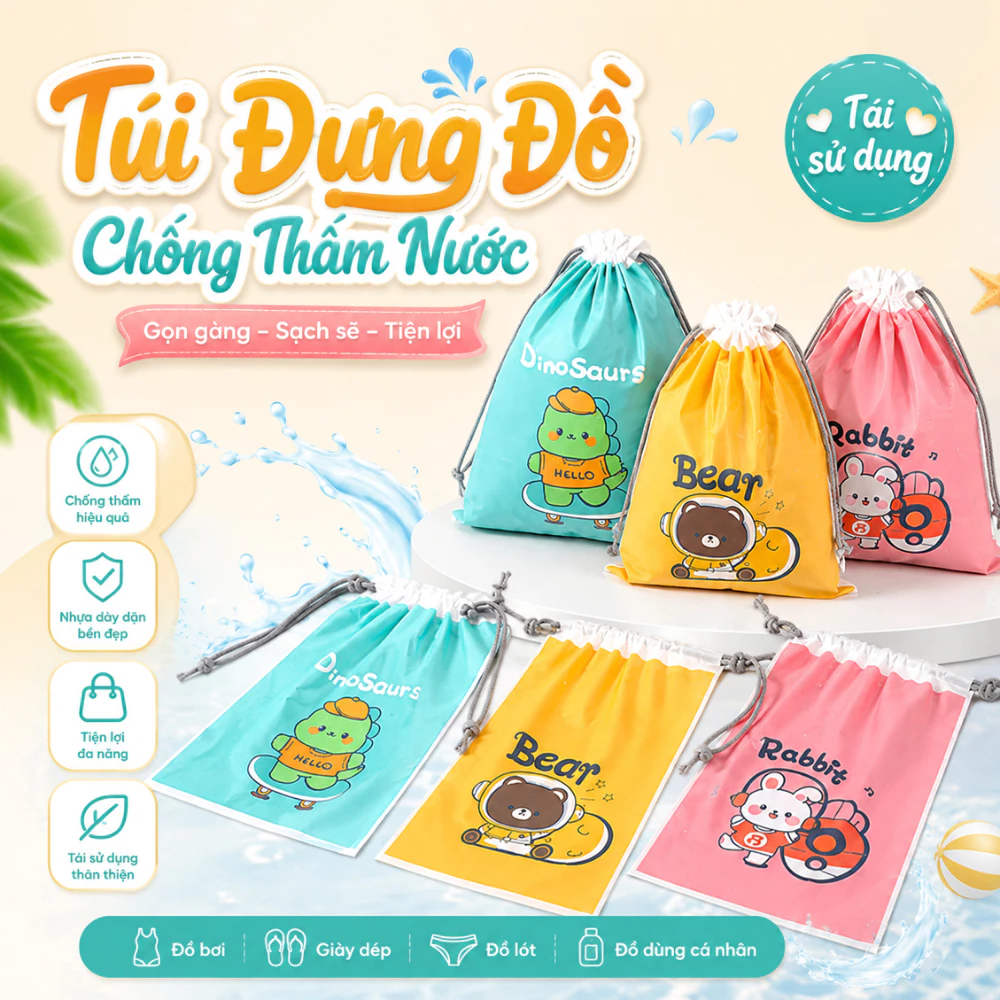 Túi Đựng Giày Dép Chống Thấm Nước, Túi Dây Rút Đựng Quần Áo, Đồ Bơi, Phụ Kiện Du Lịch, Đồ Cá Nhân Nhựa Dày Tái Sử Dụng