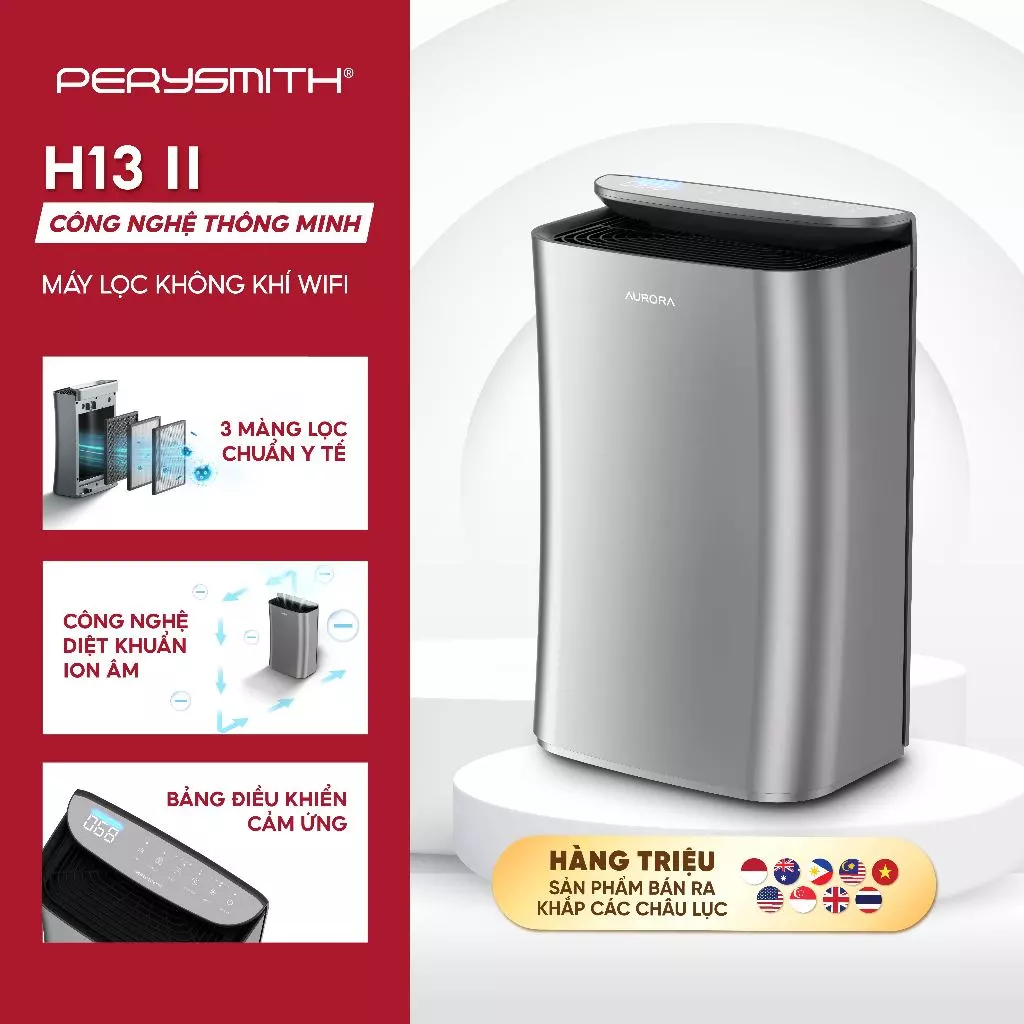 Máy Lọc Không Khí PerySmith H13-II Thông Minh Aurora, Kết Nối Wifi, Điều Khiển Bằng App PerySmith