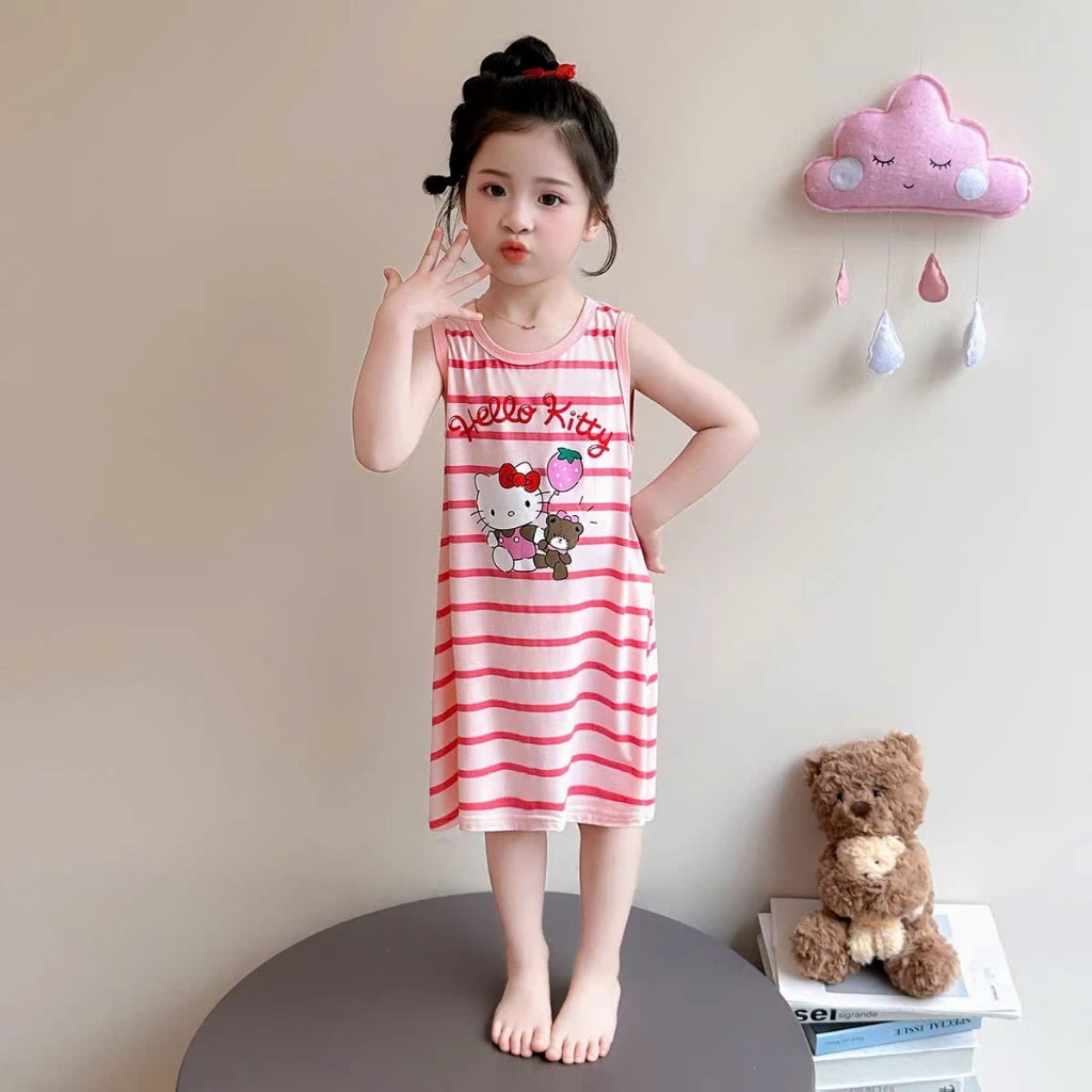 [A59] Váy sát nách kẻ ngang bé gái, đầm su 4 chiều mềm mát xinh xắn dễ mặc đi học đi chơi cho bé 9 - 35kg