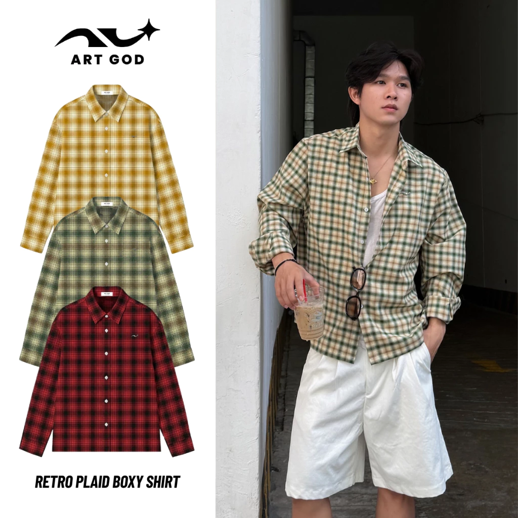 Áo Sơ Mi Kẻ Caro Retro Club Nam Nữ Logo Kim Loại Dài Tay Chất Vải Cao Cấp Dày Dặn ARTGOD HMA125