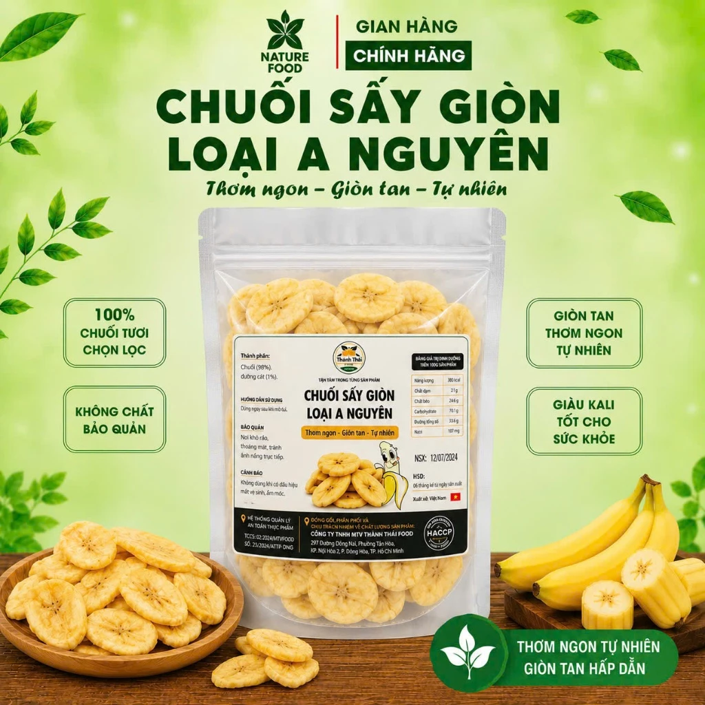 Chuối  Sấy Hàng Xuất Khẩu Giòn Ngon Phân Phối Bởi NATURE FOOD ( có đầy đủ hồ sơ công bố và kiểm nghiệm sản phẩm )