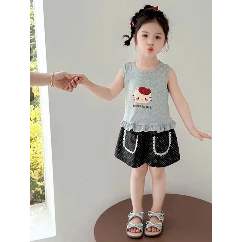 [A61] Bộ 3 lỗ quần túi bèo bé gái, set áo sát nách quần short chấm bi su 4 chiều mặc hè cho bé 9 - 37kg