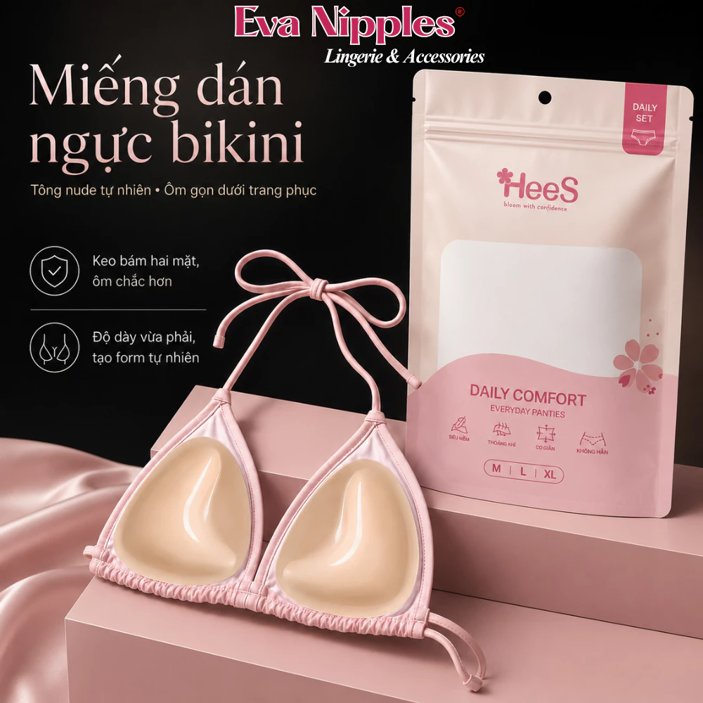 Miếng Độn Tam Giác Dán 2 Mặt Keo 3cm Tạo Khe Mặc Bikini  Áo Váy Khoét Cổ Hở Lưng EvaNipples H2006