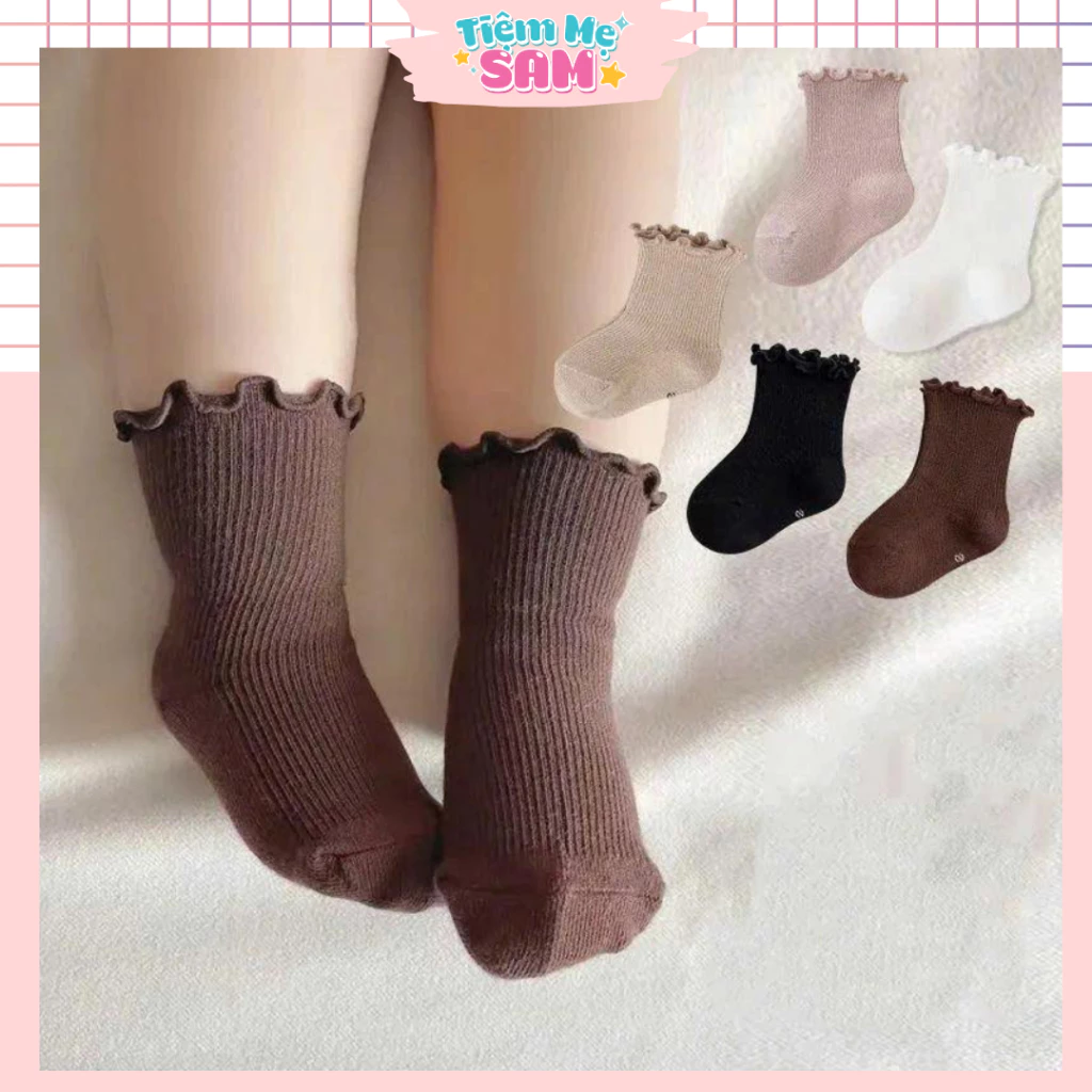 Tất Len Bé Gái Cổ Bèo Trơn Mềm Mại Thoáng Khí Dễ Thương Cho Bé 0-5 Tuổi - TCB