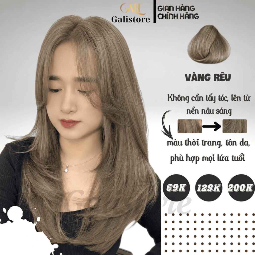 Thuốc nhuộm tóc Vàng rêu, rêu khói, rêu đá lạnh màu không cần tẩy tóc kèm oxy trợ nhuộm dưỡng Galistore