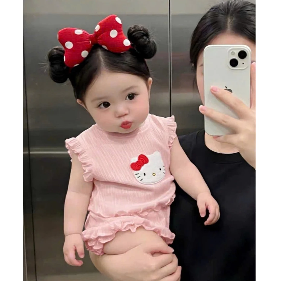 [A64] Set bộ nhí kitty bé gái, áo sát nách quần short gân tăm mềm mát xinh xắn mặc hè cho bé 7 - 22kg