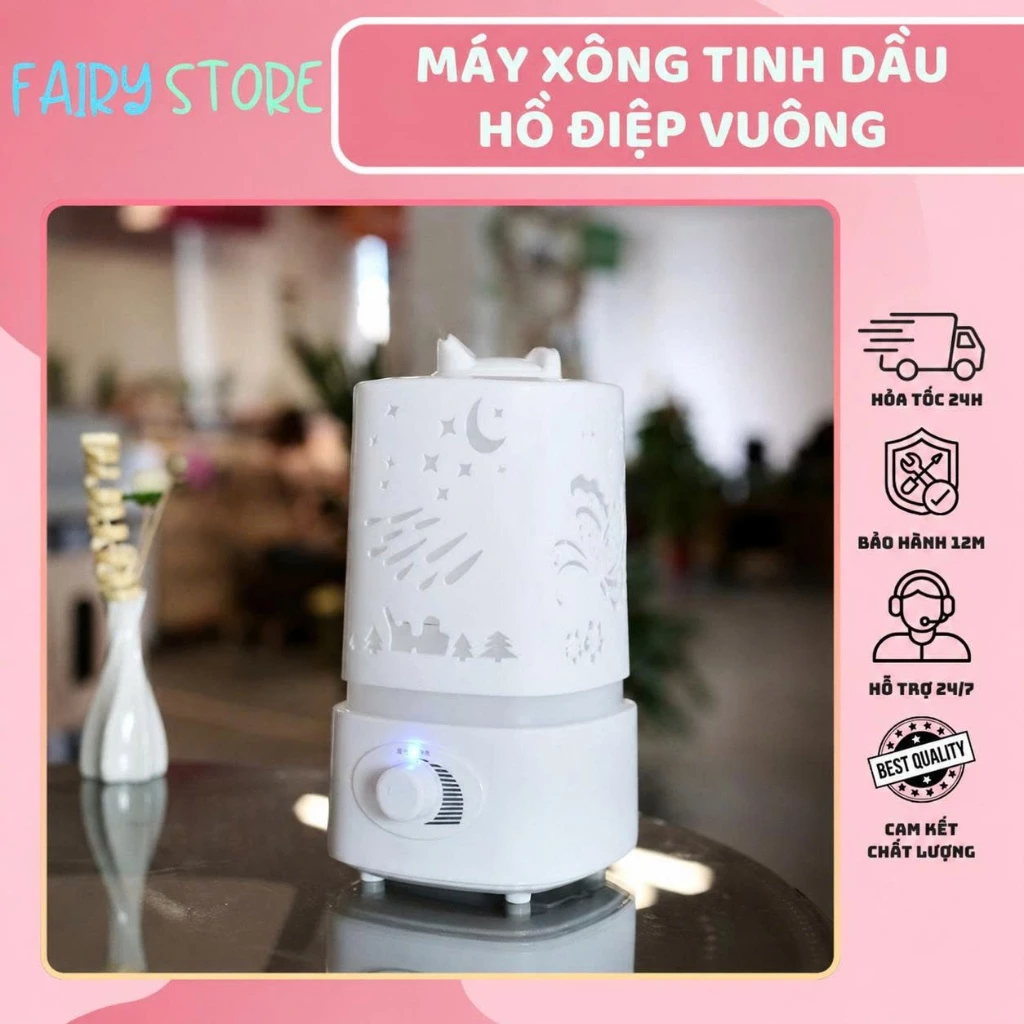 Máy Phun Tinh Dầu Hồ Điệp Vuông 1500ml Khuếch Tán, Tạo Ẩm, Xông Phòng - Giúp Thư Giãn, Tập Trung