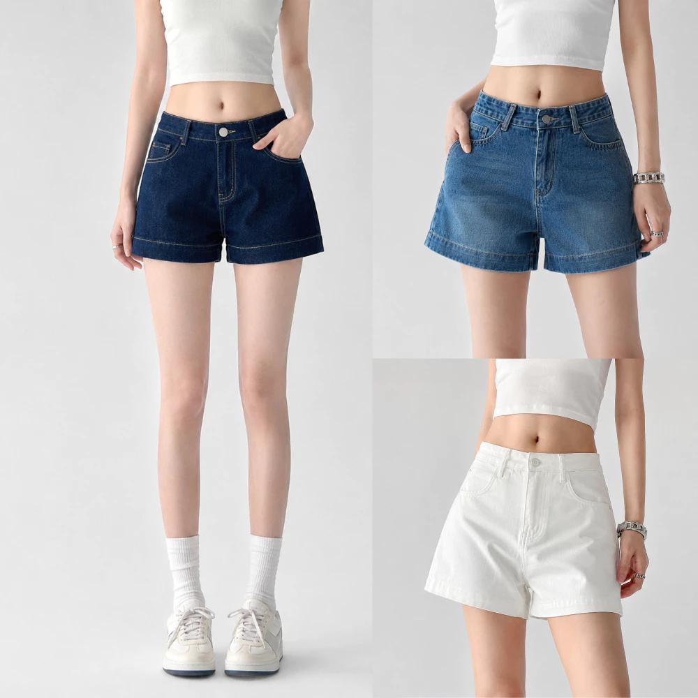 Quần Short Jean Nữ Cạp Cao MIAA Ống Rộng Form Đẹp Hack Dáng, Quần Short Bò Nữ Basic Mặc Hè_QS09