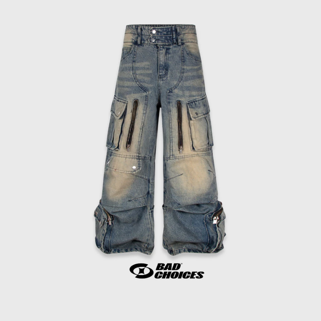 Bad Choices | Quần jean form Suông DESTROYED dây kéo phối túi hộp StreetWear