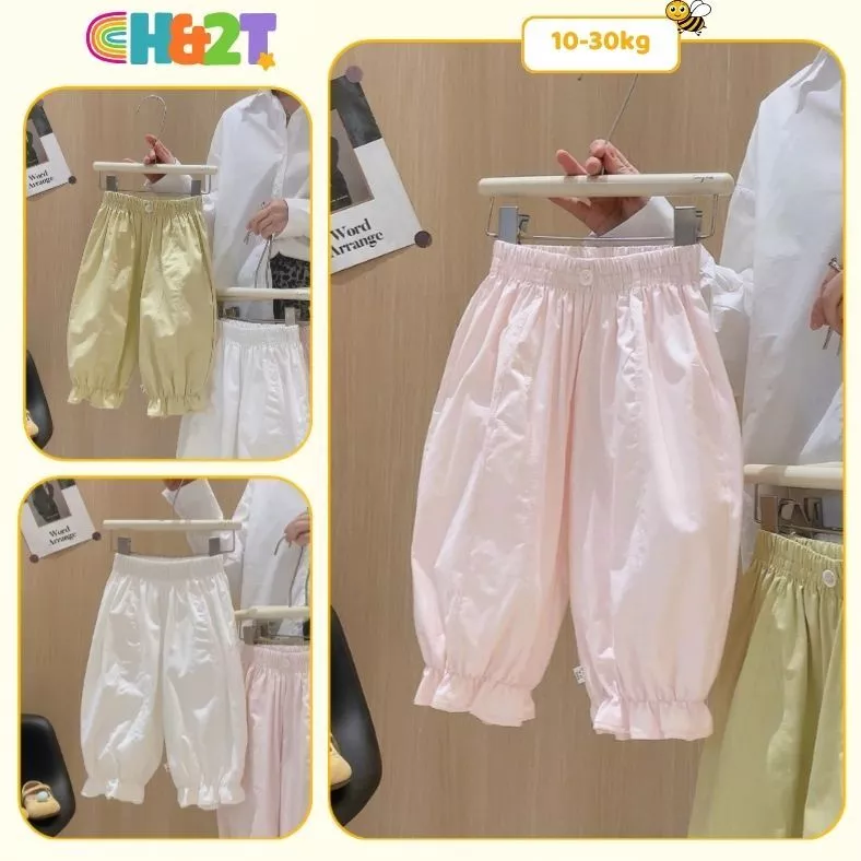 Quần dài bé gái bo gấu dáng bom phồng dễ thương, quần bo chun chất mềm mát cho bé đi chơi đi học H&2T - S16