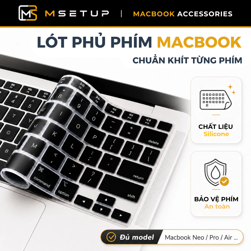 Lót Phủ Bàn Phím Cho Macbook US - Chống Bụi Nước, Đủ Dòng