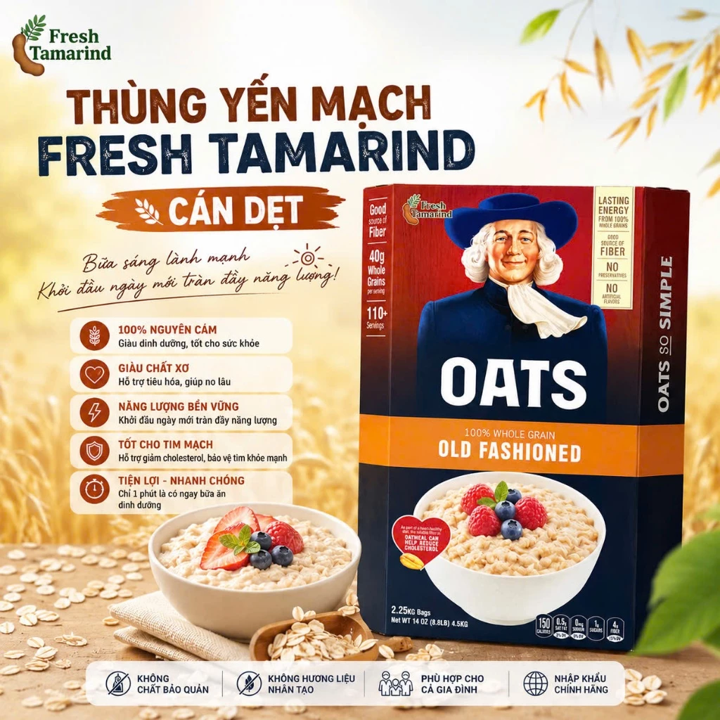 [4.52KG] Yến Mạch Cán Dẹt Fresh Tamarind - Ăn Lành Sống Khỏe Cả Nhà Vui