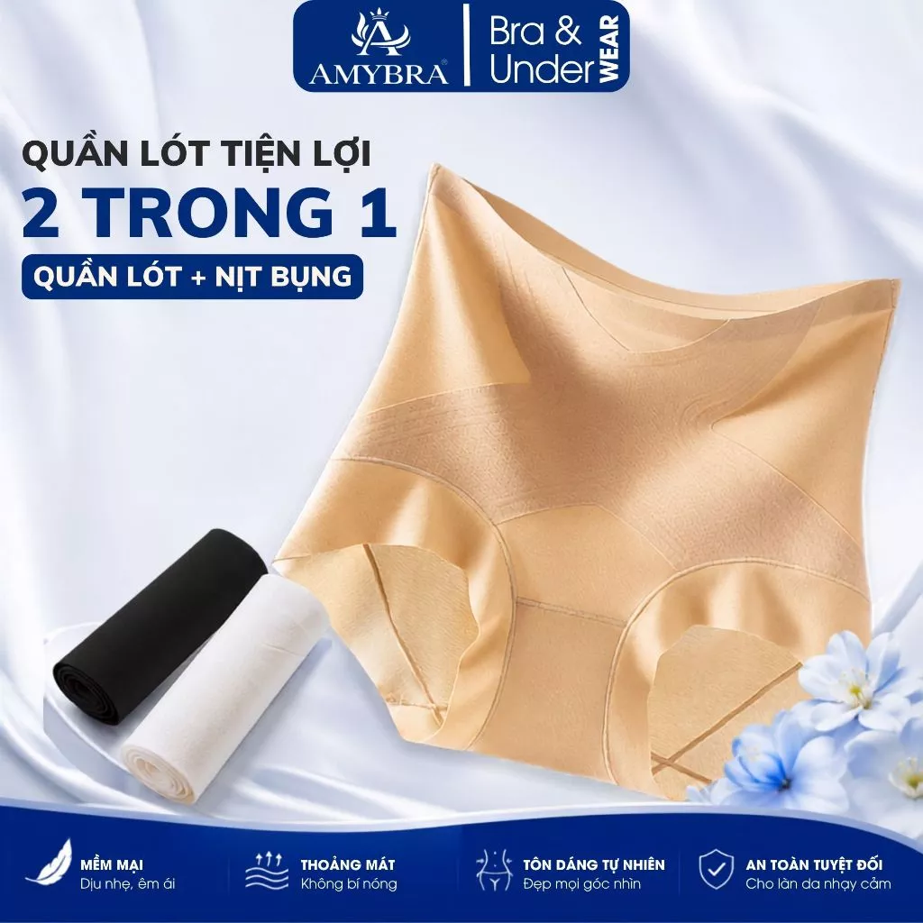 Quần Nịt Bụng Chất Su Viền Silicon Định Hình V3, Quần Gen Nịt Bụng Viền Ép Không Lộ Viền AMYBRA N608