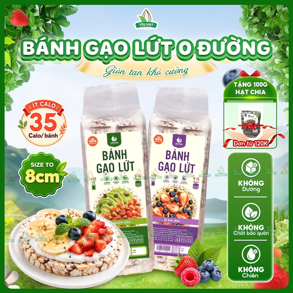 Bánh Gạo Lứt Ăn Kiêng Không Đường - Bánh Gạo Lức Nguyên Cám Mè Đen Ăn Vặt Healthy Ít Calo Yêu Hạt