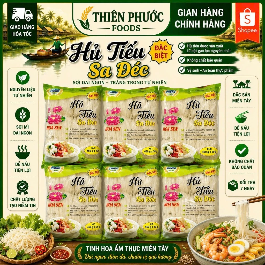 HỦ TIẾU KHÔ SA ĐÉC COMBO 6 GÓI - ĐẶC SẢN SA ĐÉC