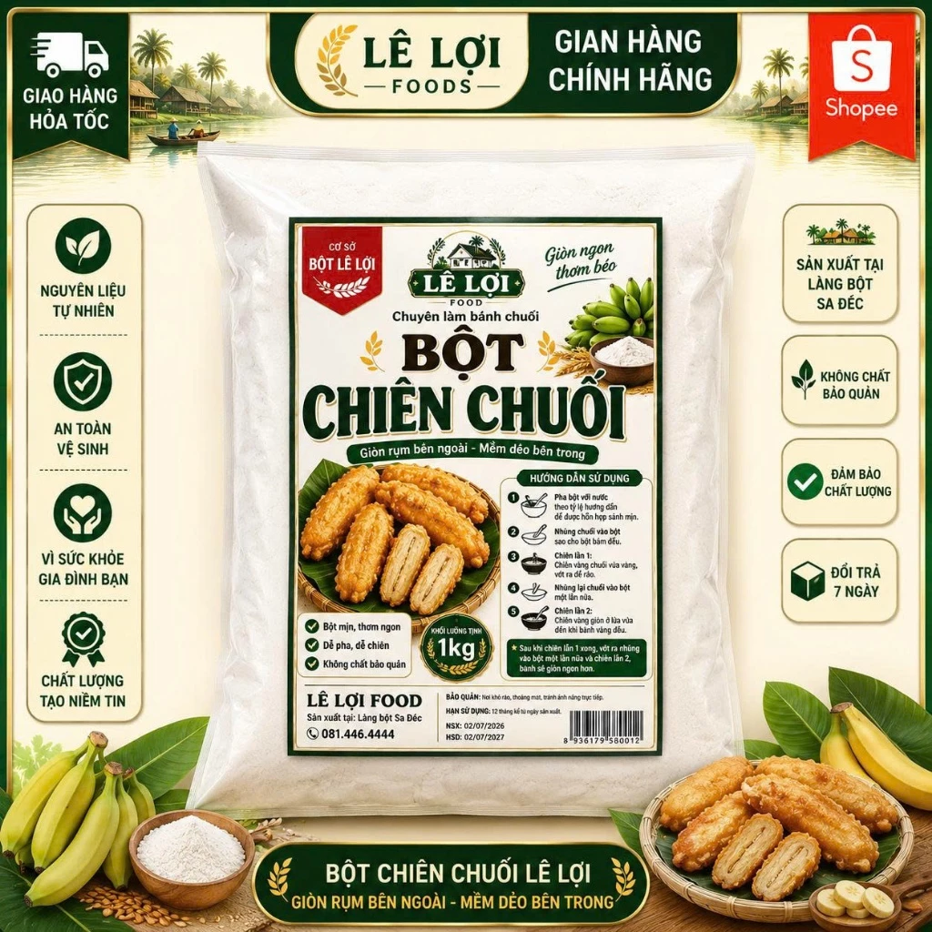 Bột Bánh Chuối (bột chuối chiên)pha sẵn đặc sản sa đéc gói 1kg giòn xốp -Không Chất Tạo Giòn.