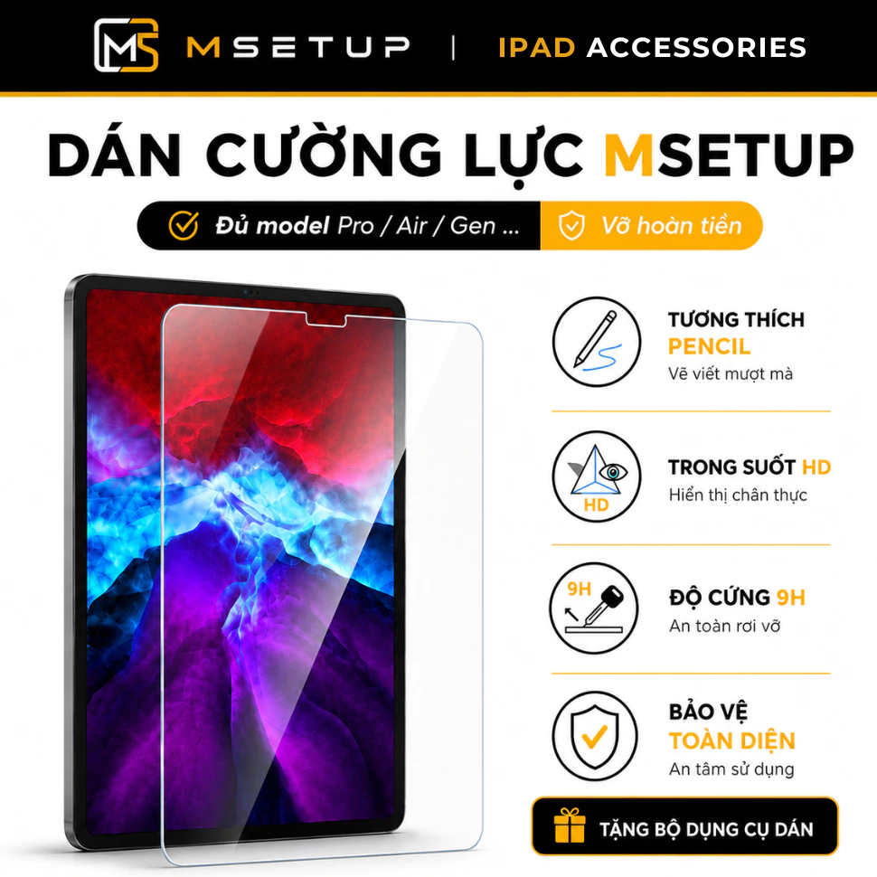 Kích Cường Lực iPad 9D Đủ Dòng iPad Gen 11 10 9 8 7 6 5, Case iPad Air 4 5, Pro 11 inch, Mini 4 5 6 7 Cảm ứng Mượt