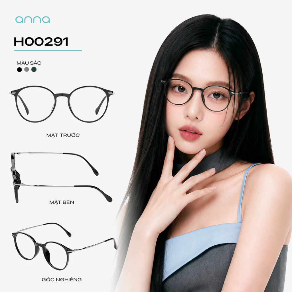 [TẶNG HỘP DA] Gọng kính thời trang nữ ANNA dáng tròn chất liệu IP titanium trendy H00291