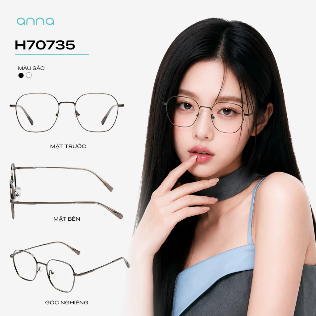 [TẶNG HỘP DA] Gọng kính mắt thời trang cao cấp nam nữ ANNA dáng tròn chất liệu titan mỏng nhẹ 70735