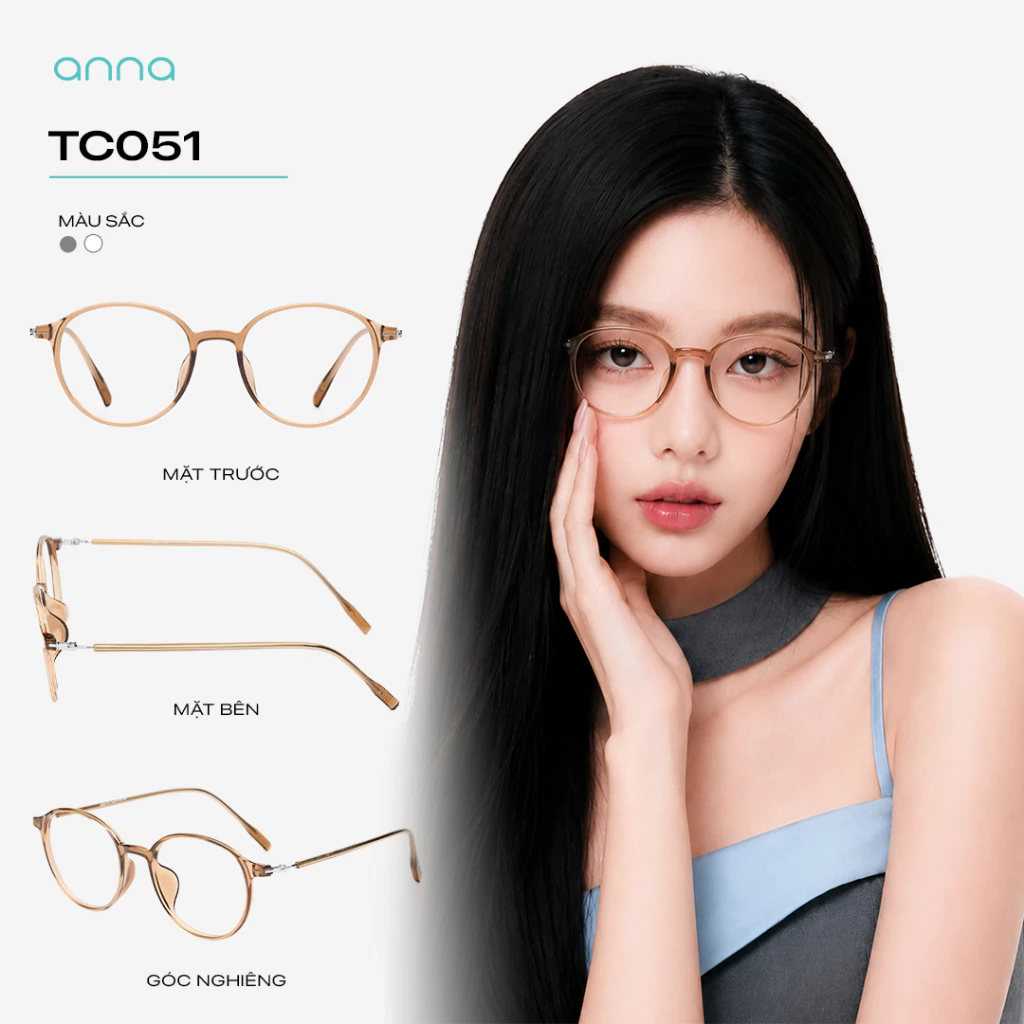 [TẶNG HỘP DA] Gọng kính mắt thời trang nữ ANNA dáng tròn chất liệu nhựa mix kim loại cao cấp hiện đại TC-051