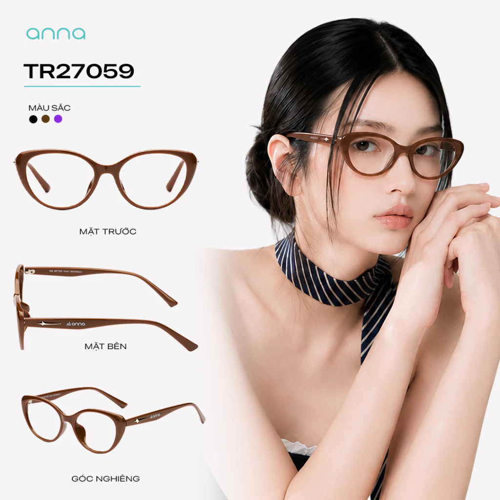 Kính mắt thời trang nữ ANNA chất liệu nhựa dẻo dáng mắt mèo cá tính trendy hiện đại OL 27059