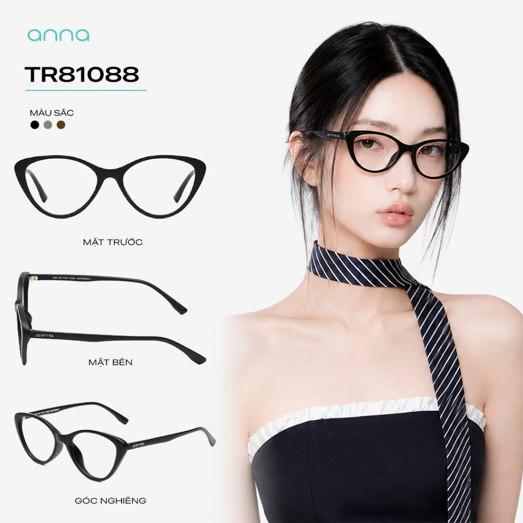 Gọng kính mắt thời trang nữ ANNA dáng mắt mèo cá tính chất liệu nhựa dẻo trendy 81088
