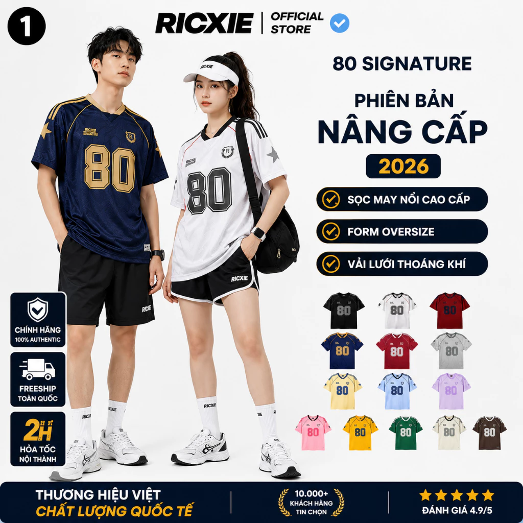 Áo Thun RICXIE Lưới Nam Nữ Số 80 Phiên Bản Nâng Cấp 15 Màu – Form Oversize, Sọc May Nổi Cao Cấp