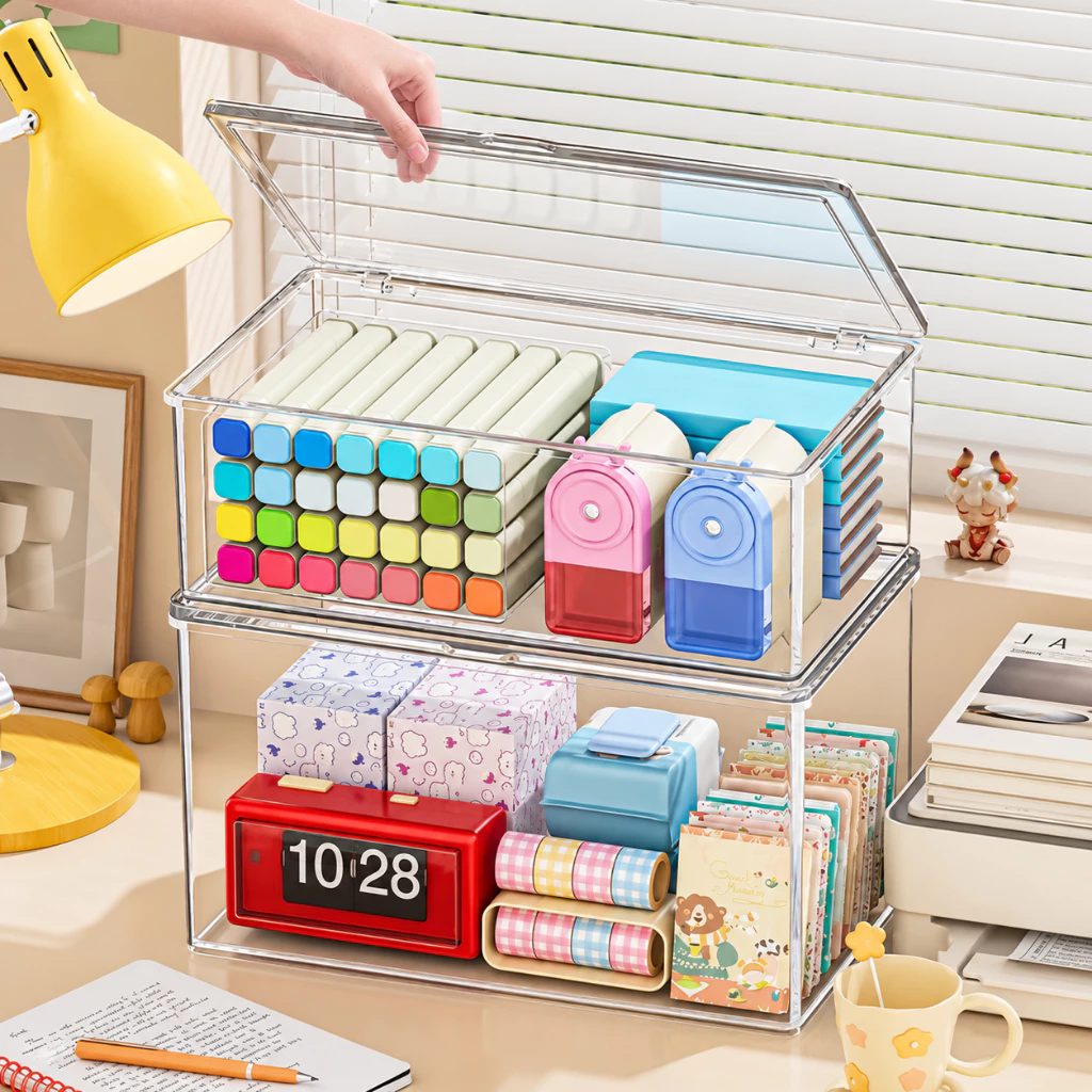 Hộp Lưu Trữ Để Bàn Trong Suốt Acrylic Có Nắp Đậy Chống Bụi, Thiết Kế Hiện Đại Dễ Quan Sát Và Sắp Xếp