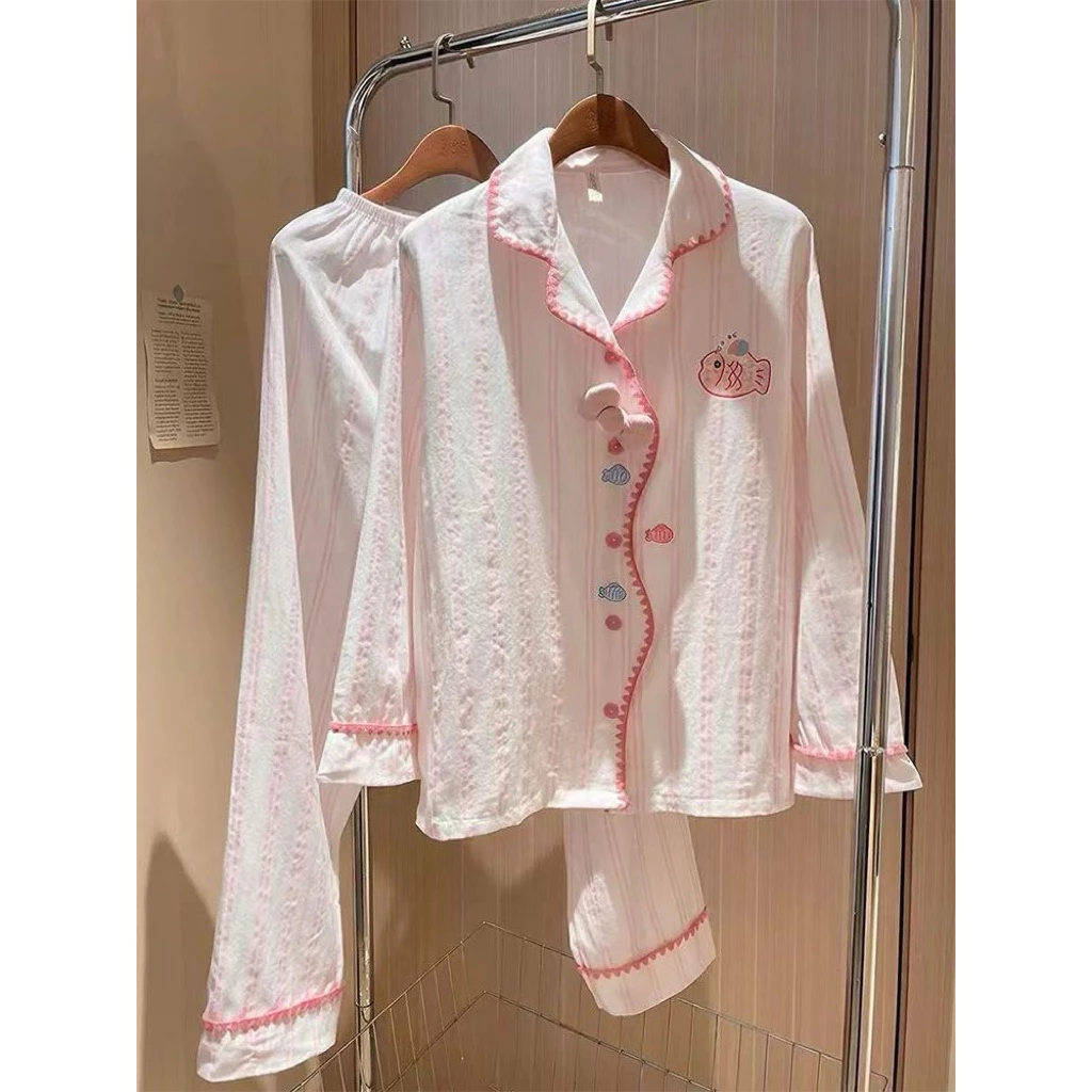 𝐂𝐡𝐚𝐫𝐥𝐨𝐭𝐭𝐞.𝐨𝐝_ Bộ Ngủ Dài Tay + Cộc Tay Sọc Hồng Hình Cá Ngọt Ngào Nữ Tính