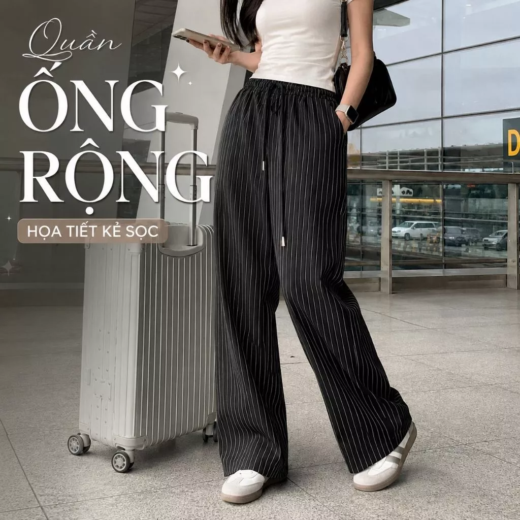 Quần ống rộng kẻ sọc ZGO form quần ống suông unisex vải không nhăn mềm mát QZGO20