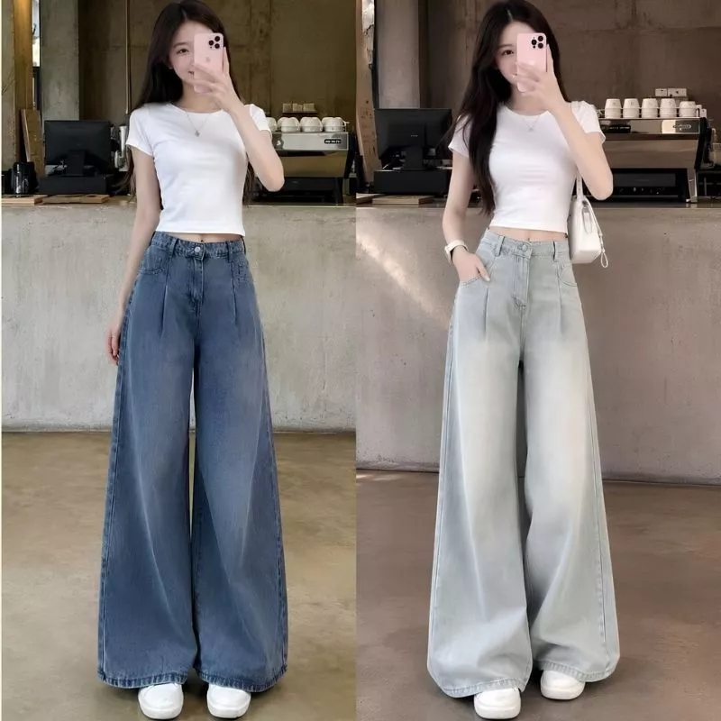 Quần Jean Nữ Ống Suông Rộng HARI Wash RETRO Bụi Màu Đen Và Xanh Lưng Cao Phong Cách Vitager Ulzzang Hàn Quốc 2023