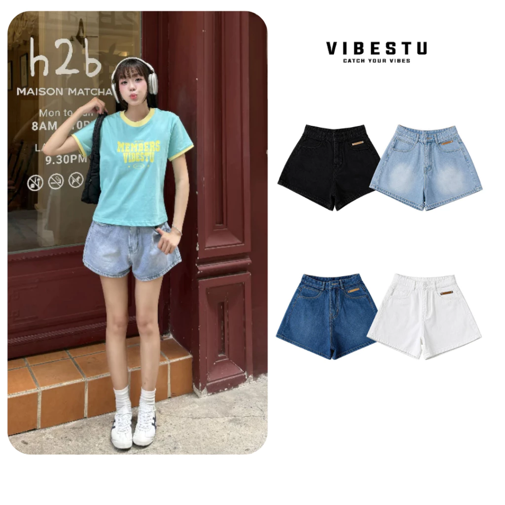Quần Short Jean Denim Nữ Vibestu - Form Quần Short Ống Rộng Nữ