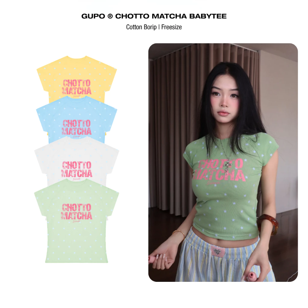 Áo Babytee 𝙂𝙐𝙋𝙊 𝘾𝙝𝙤𝙩𝙩𝙤 𝙈𝙖𝙩𝙘𝙝𝙖 Form Tay Hến Crop Ôm Body Thun Cotton Borip Co Giãn Thoải Mái - BBT04