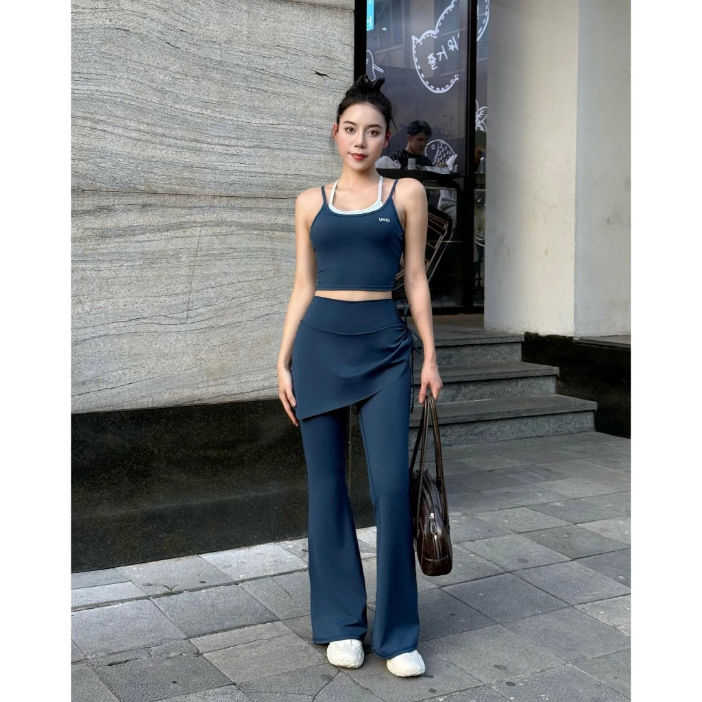 Bộ Đồ Tập Yoga Gym Nữ UNIQ Cool Peel - Áo Cami Phối Màu & Quần Váy Ống Loe