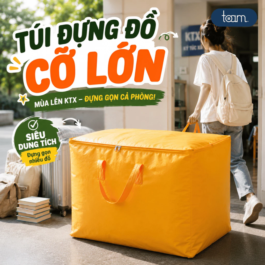 Túi Đựng Đồ Cỡ Lớn Chống Bụi, Túi Bạt Đựng Chăn Màn, Quần Áo Chống Thấm Chống Nước Dày Dặn