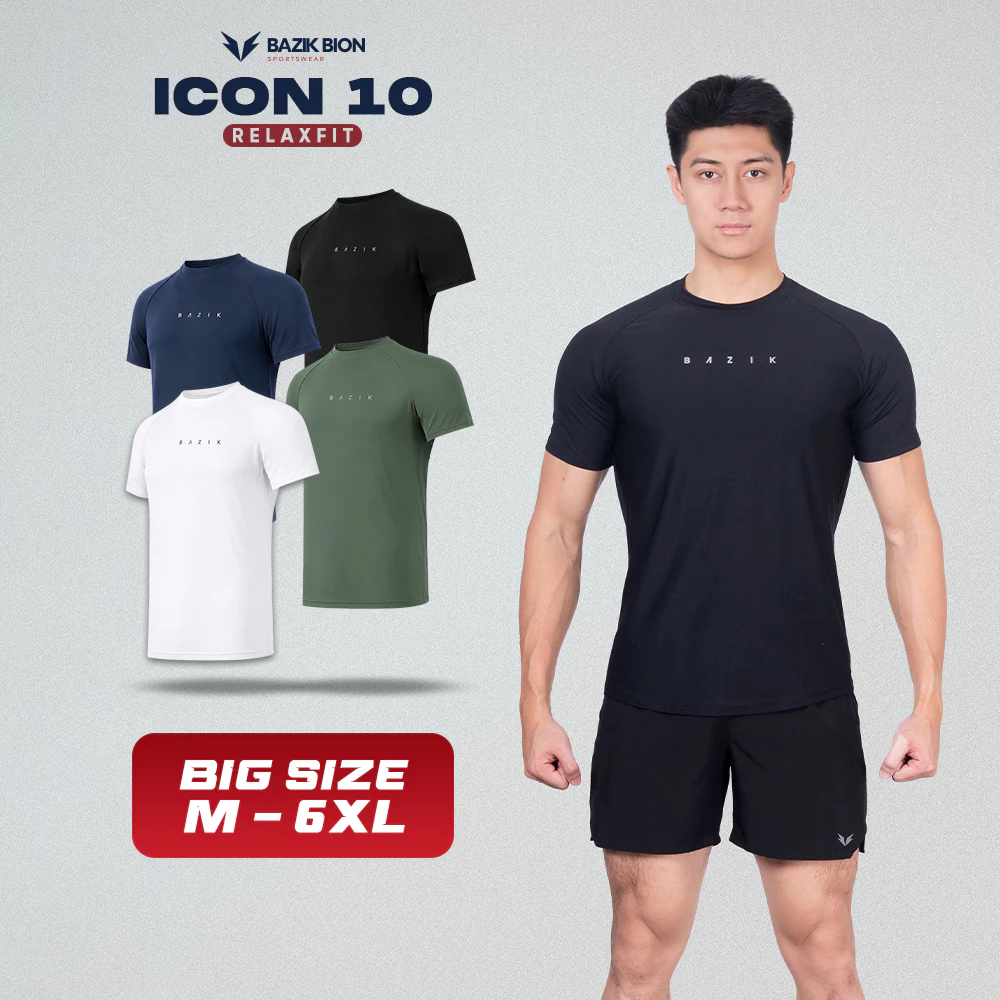 Áo Thể Thao Nam Ngắn Tay BAZIK Icon 10 Relax Fit Có Bigsize co giãn 4 chiều, vận động thoải mái, tập gym - A01