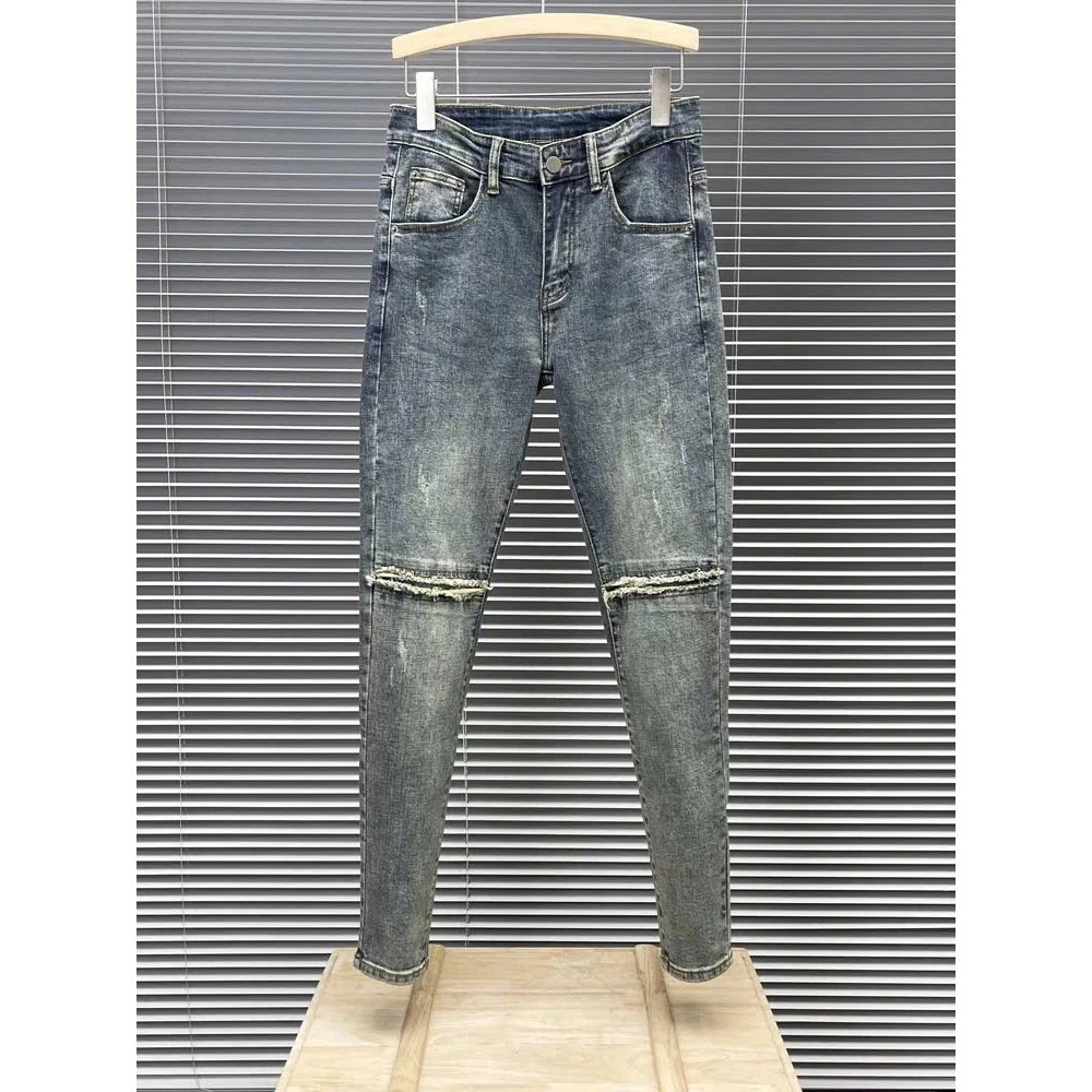 (hàng cao cấp) Quần Jean Nam Wash Xám Khói Rách Gối Form Slimfit Chuẩn Trend Y2K Streetwear Co Giãn Nhẹ QJN 2006