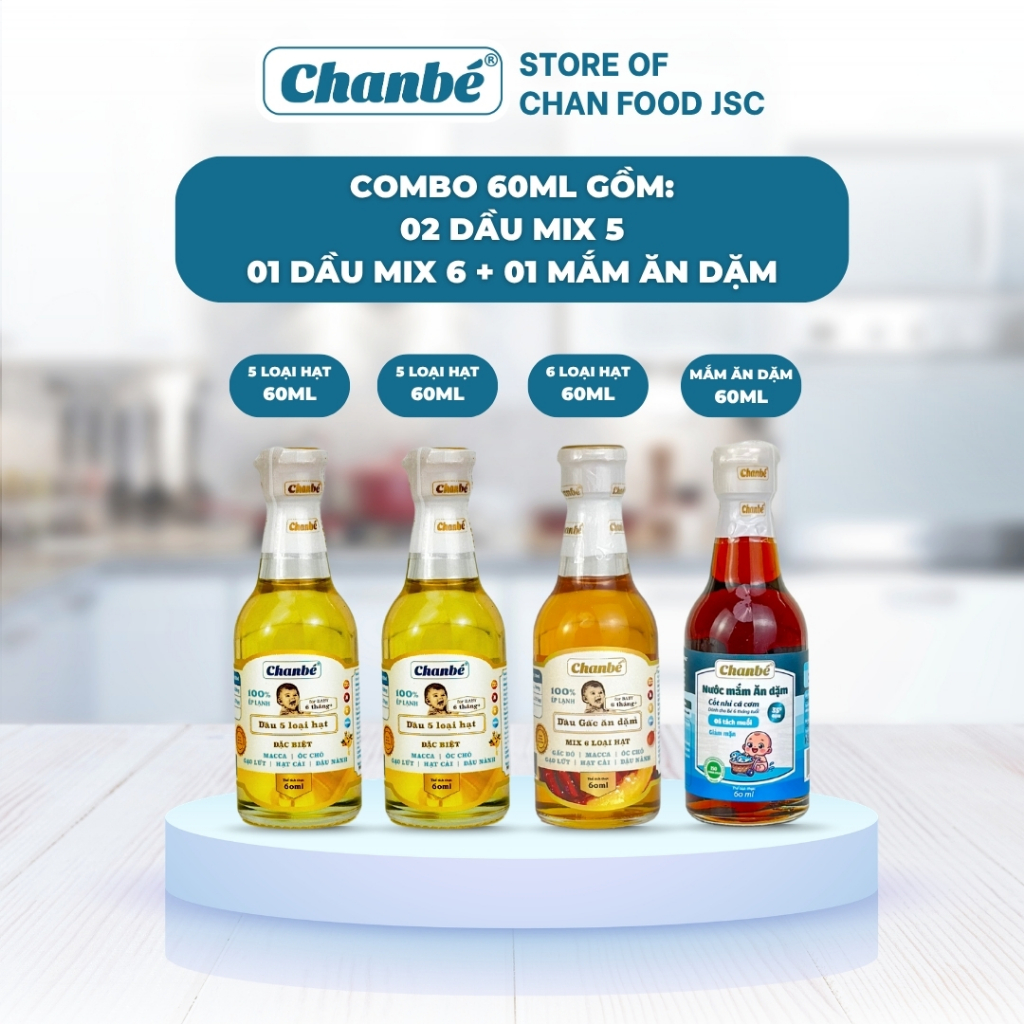 COMBO 60ml gồm 3 chai dầu ăn dặm 60ml tặng 1 mắm ăn dặm 60ml cho Bé thương…