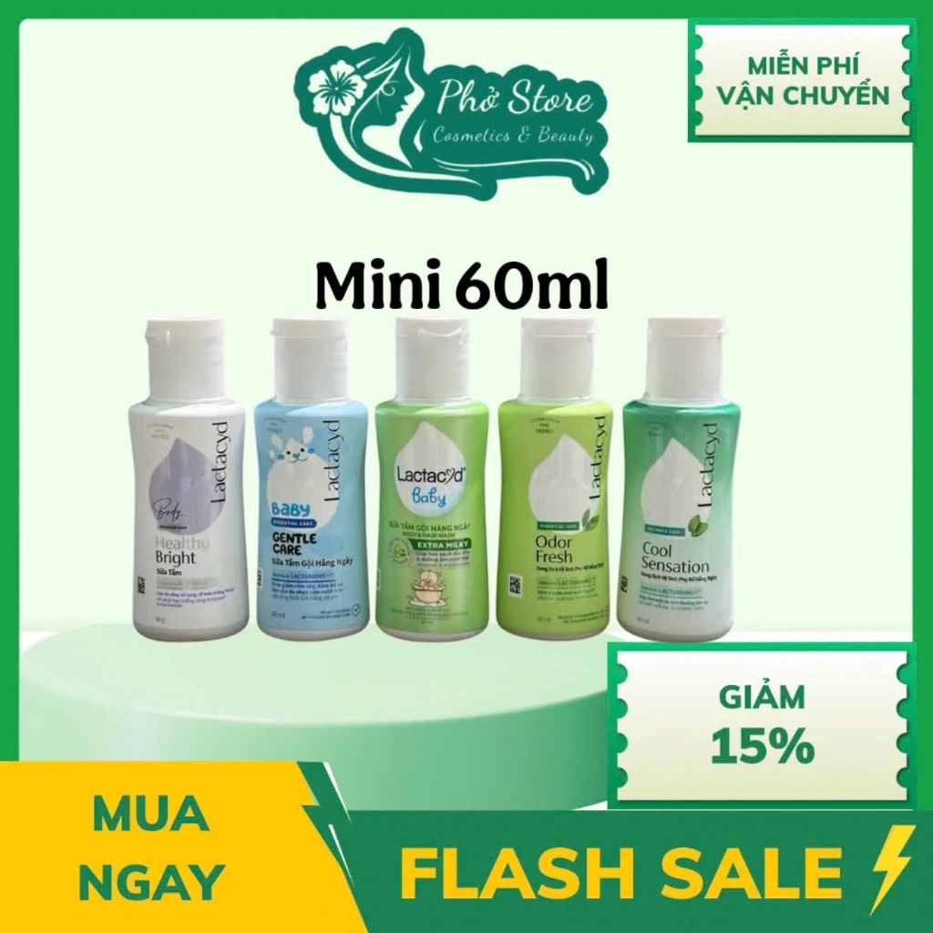 Combo 5 Chai Dung Dịch Vệ Sinh Phụ Nữ, Sữa Tắm body, Sữa tắm gội bé Lactacyd 60ml/chai