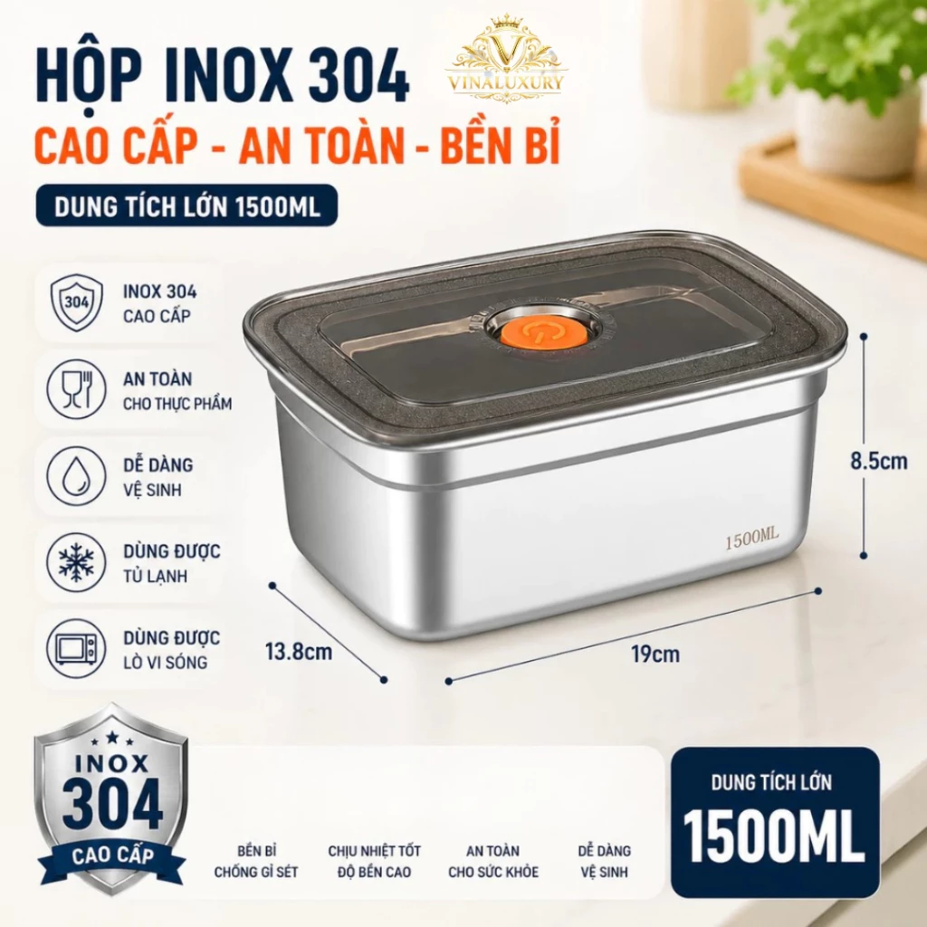 [ Combo ]10 Hộp Đựng Thực Phẩm Inox 304 Chống Rỉ Sét, Nắp Hút Chân Không Kín Mùi, Dung Tích Lớn
