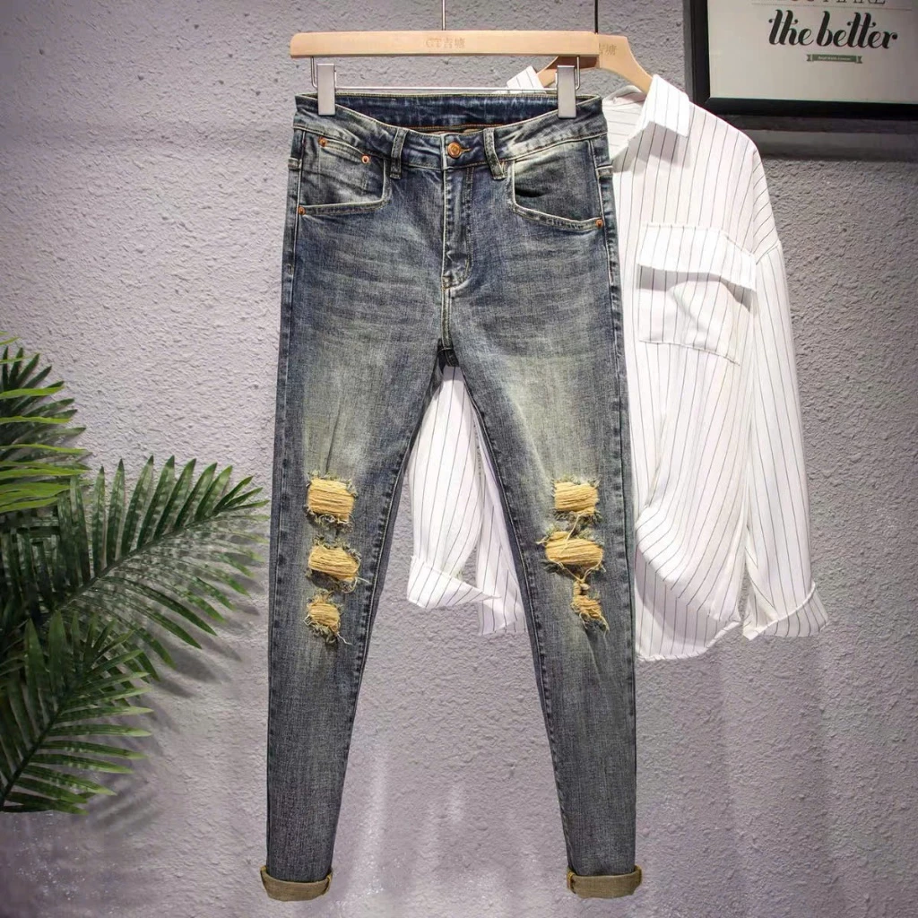 Quần Jean Nam Premium Wash Xanh Rêu Mờ Form Slim Fit Đường Cắt Gối Tôn Dáng Chuẩn Hàn Quốc 2001 QJN