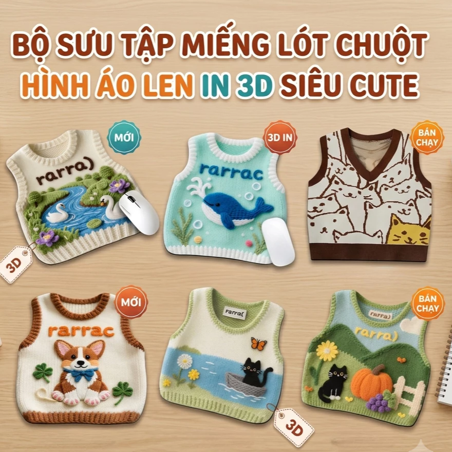Lót Chuột Cute Hình Áo Len In 3D Sắc Nét - Pad Chuột Chống Trượt Decor Bàn Làm Việc Nhiều Mẫu
