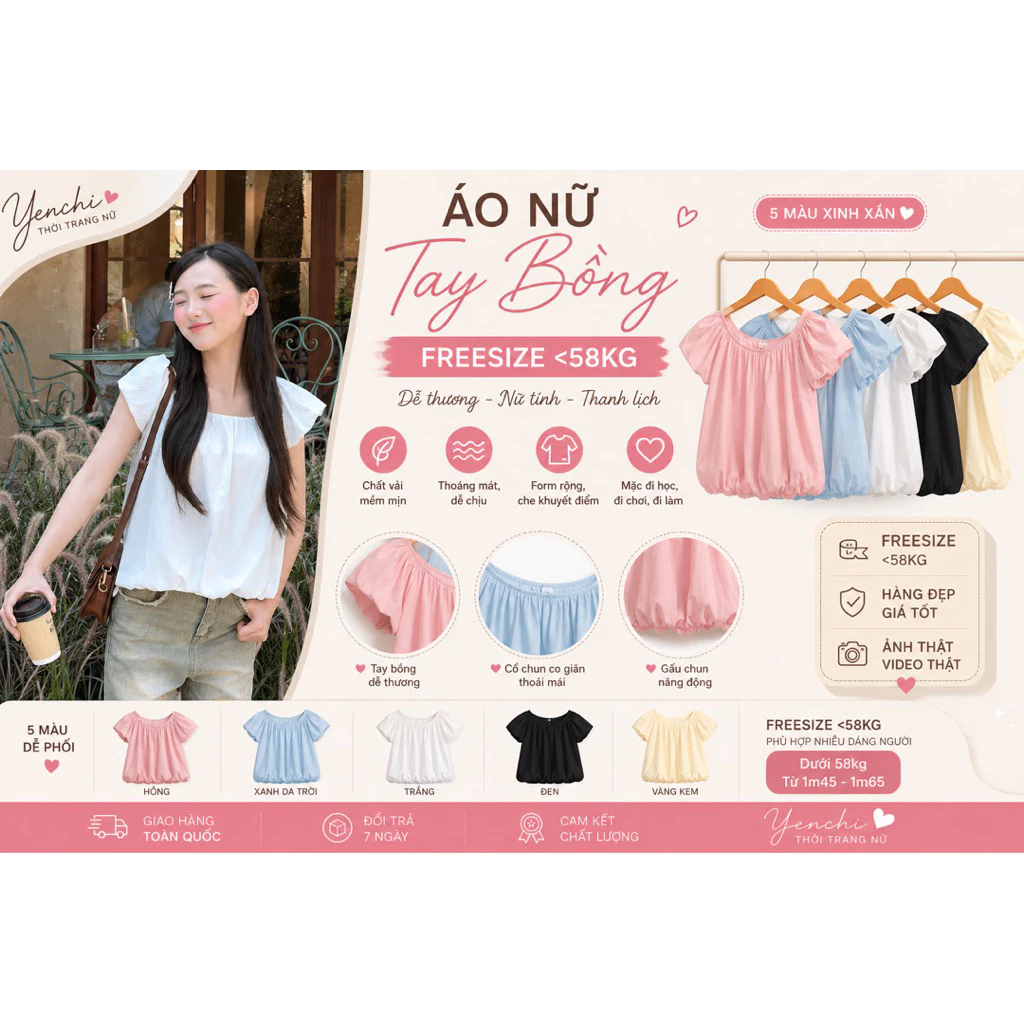 Áo Kiểu Nữ Tay Bèo Bo Gấu Cổ Vuông Hàn Quốc Freesize <58kg | Áo Babydoll Tiểu Thư Hot Trend