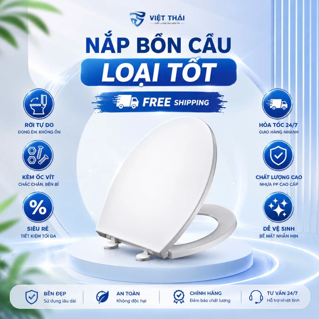 Nắp Bồn Cầu Nhựa Trắng Cao Cấp – Phù Hợp Bồn Cầu Ngang 32–36cm, Dài 42–46cm | Dễ Lắp Đặt, Bền Đẹp