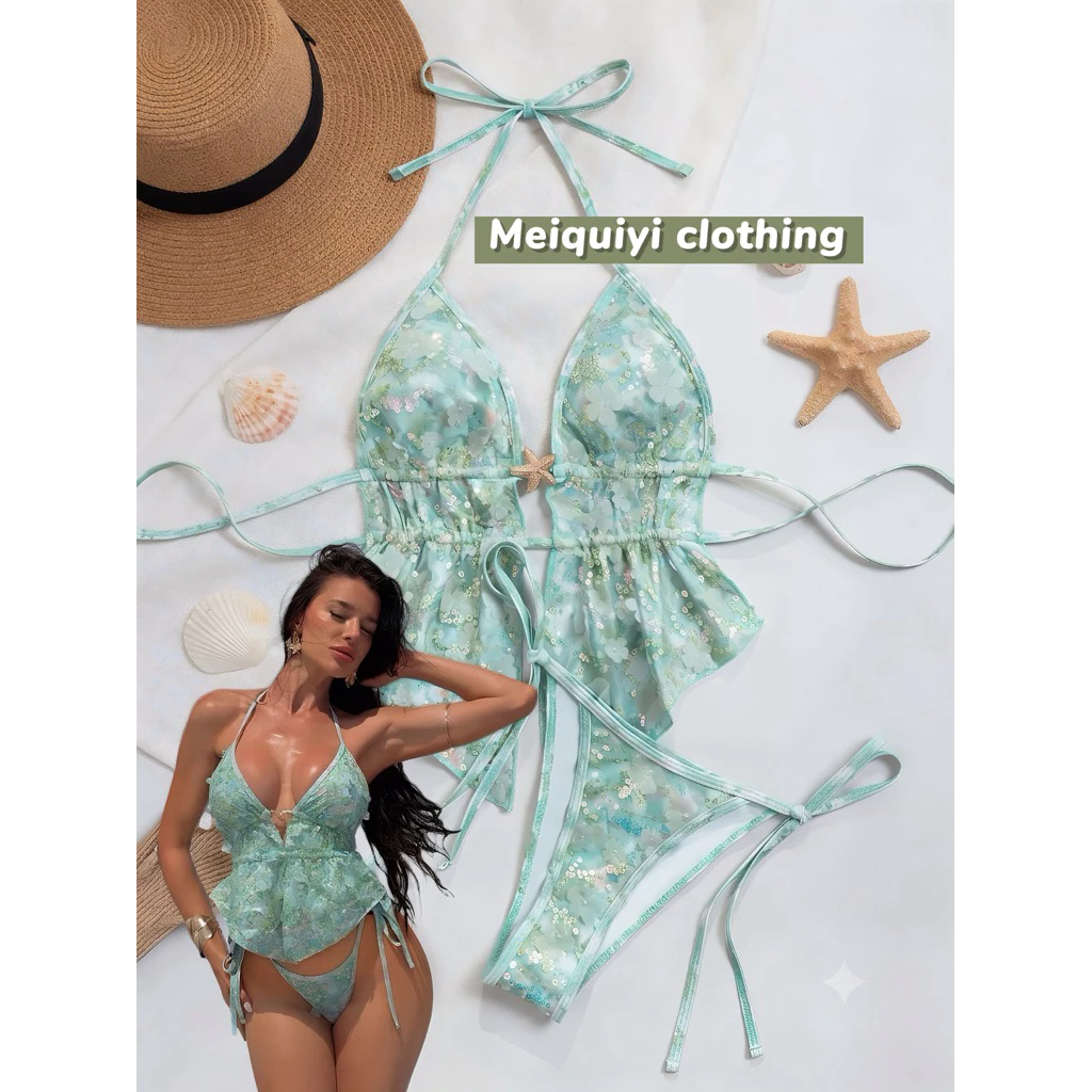 𝓜𝓮𝓲𝓺𝓾𝓲𝔂𝓲🍭 Set bikini kim tuyến bling phong cách Châu Âu nổi bật và gợi cảm