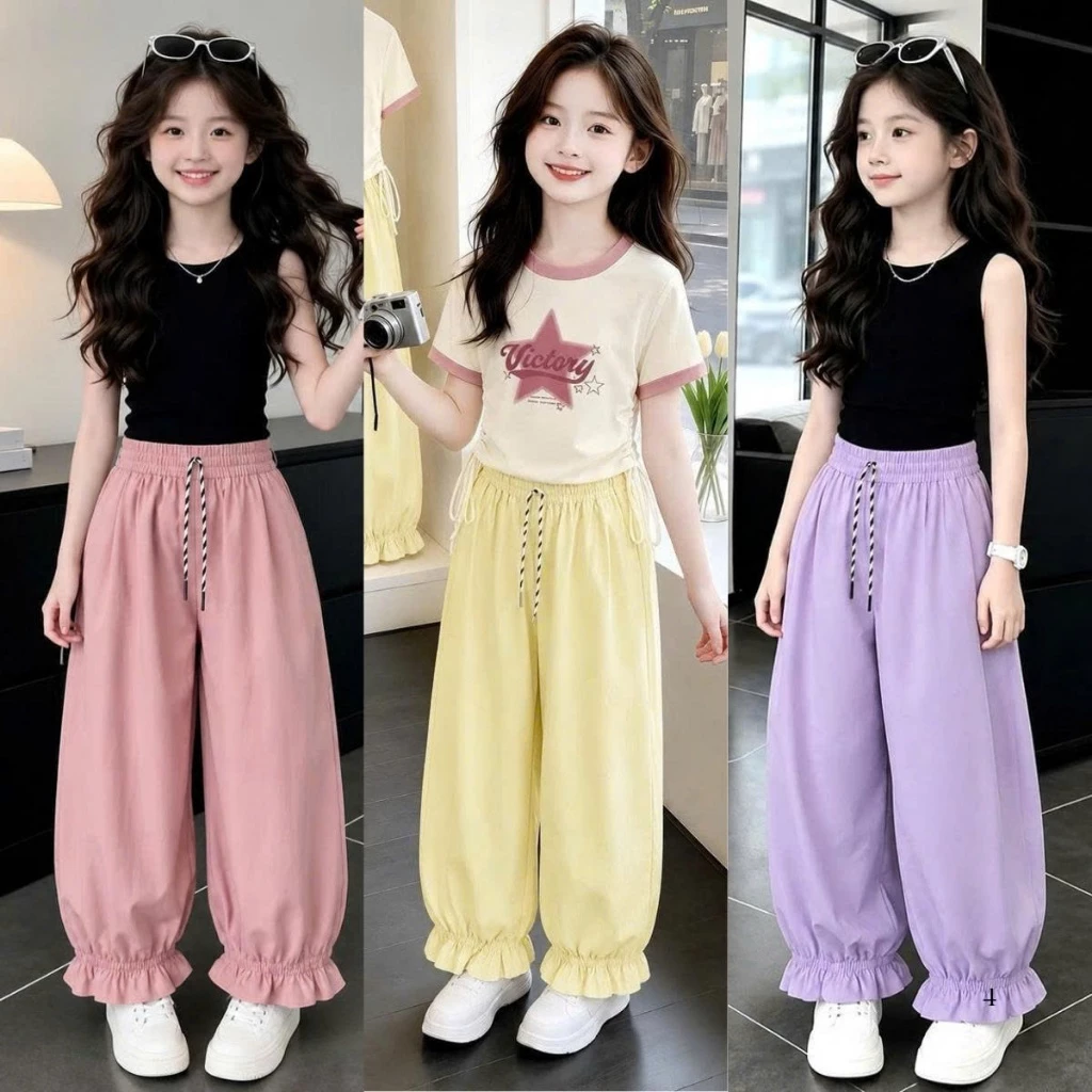 [14-44kg] Quần boom bèo gấu gió lụa cho bé gái chất liệu gió, mềm, basic dễ mặc phù hợp thời tiết thu đông MÃ GIÓ TRƠN