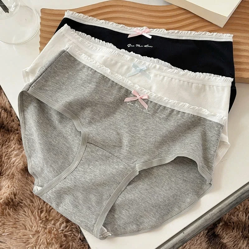 Quần Lót Nữ Cotton Viền Ren Đính Nơ Tinh Tế, Quần Chip Nữ Cạp Vừa Đáy May 2 Lớp Kháng Khuẩn L4119
