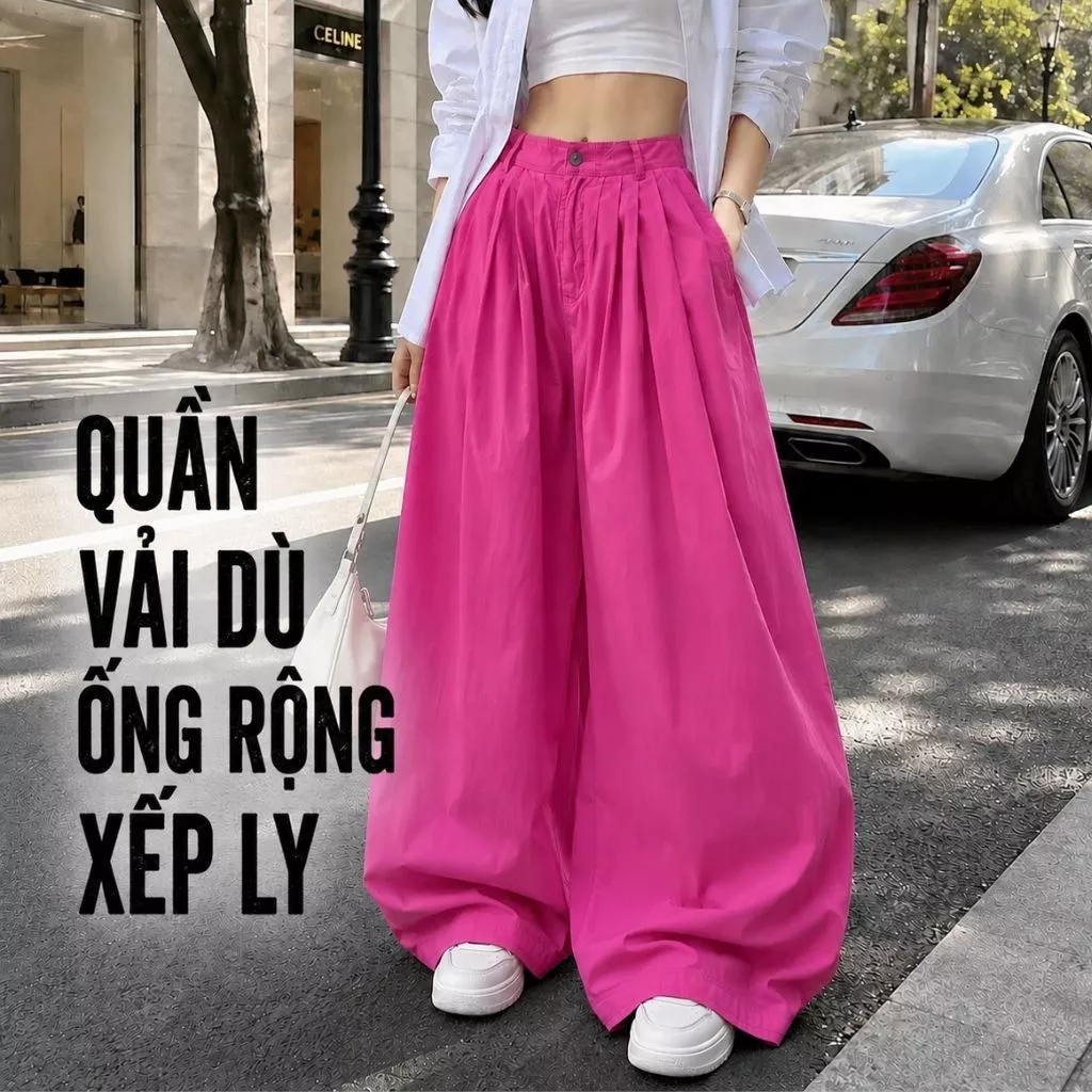 Quần ống rộng Unisex Harem dáng thụng chất vải dù gió nhăn QZG14.
