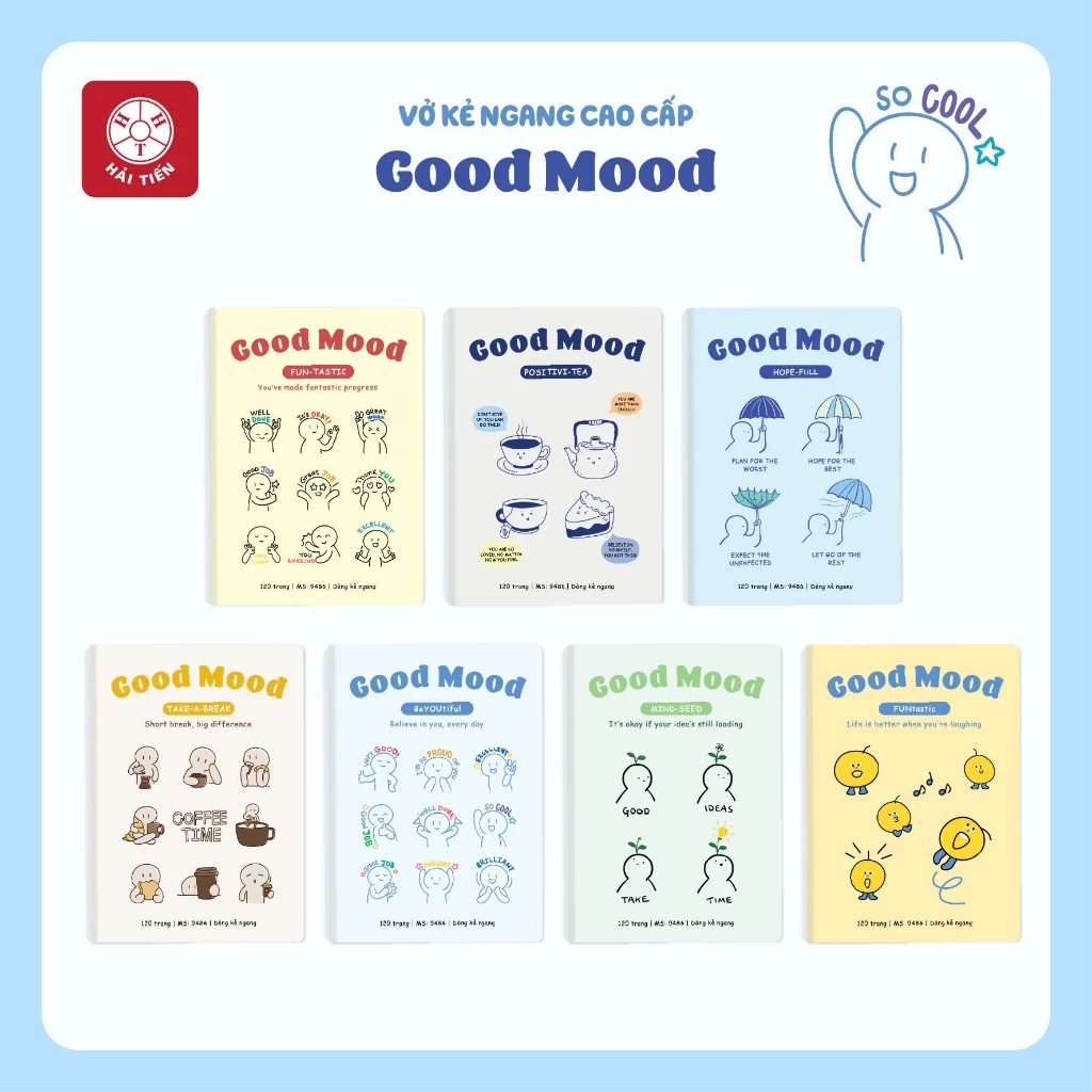 HẢI TIẾN Vở kẻ ngang Good Mood - Giấy độ trắng tự nhiên - ĐL 70g/m2 (80,120,200 trang)